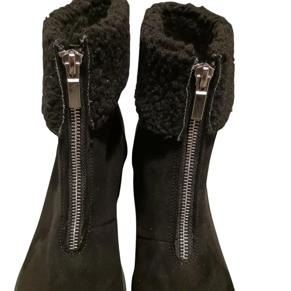 NEW Style &‎ Co Biancaa Faux Suede Lug Sole Booties Black Size 8.5 Front Zipper